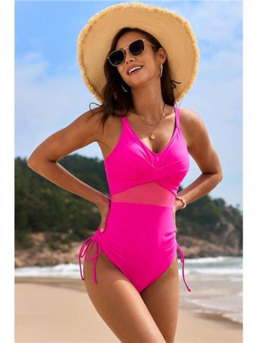Drawstring Ruched V-Neck One-Piece Swimwear - Picture 9 of 15